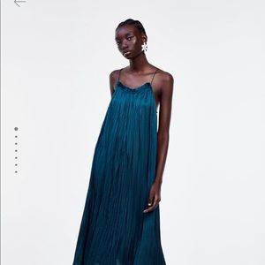 Zara Blue Pleated Lingerie Style Dress